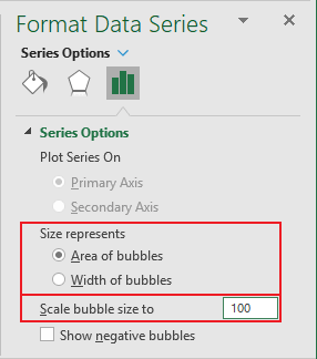 Size represents in bubble chart Excel 365