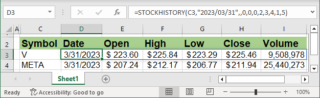 STOCKHISTORY funcion in Excel 365
