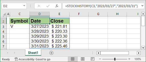 STOCKHISTORY funcion by default in Excel 365