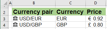 Currencies information in Excel 365