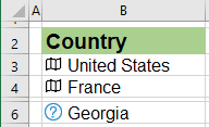 Geography data with question icon in Excel 365