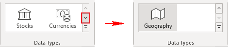 Geographic Data Type using Down button in Excel 365