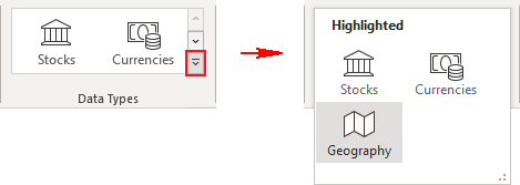 Geographic Data Type using More button in Excel 365
