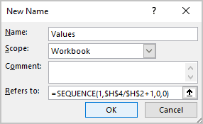 Define name Values in Excel 365