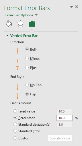 Error Bars Options in Excel 2016 Format Error Bars Options in Excel 2016