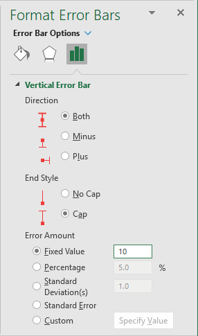 Format Error Bars Options in Excel 365