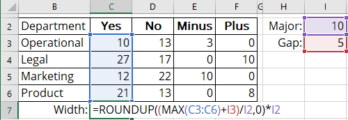 Calculate first Width value in Excel 365