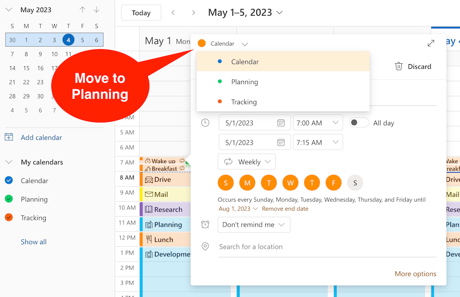 Choose the Planning calendar