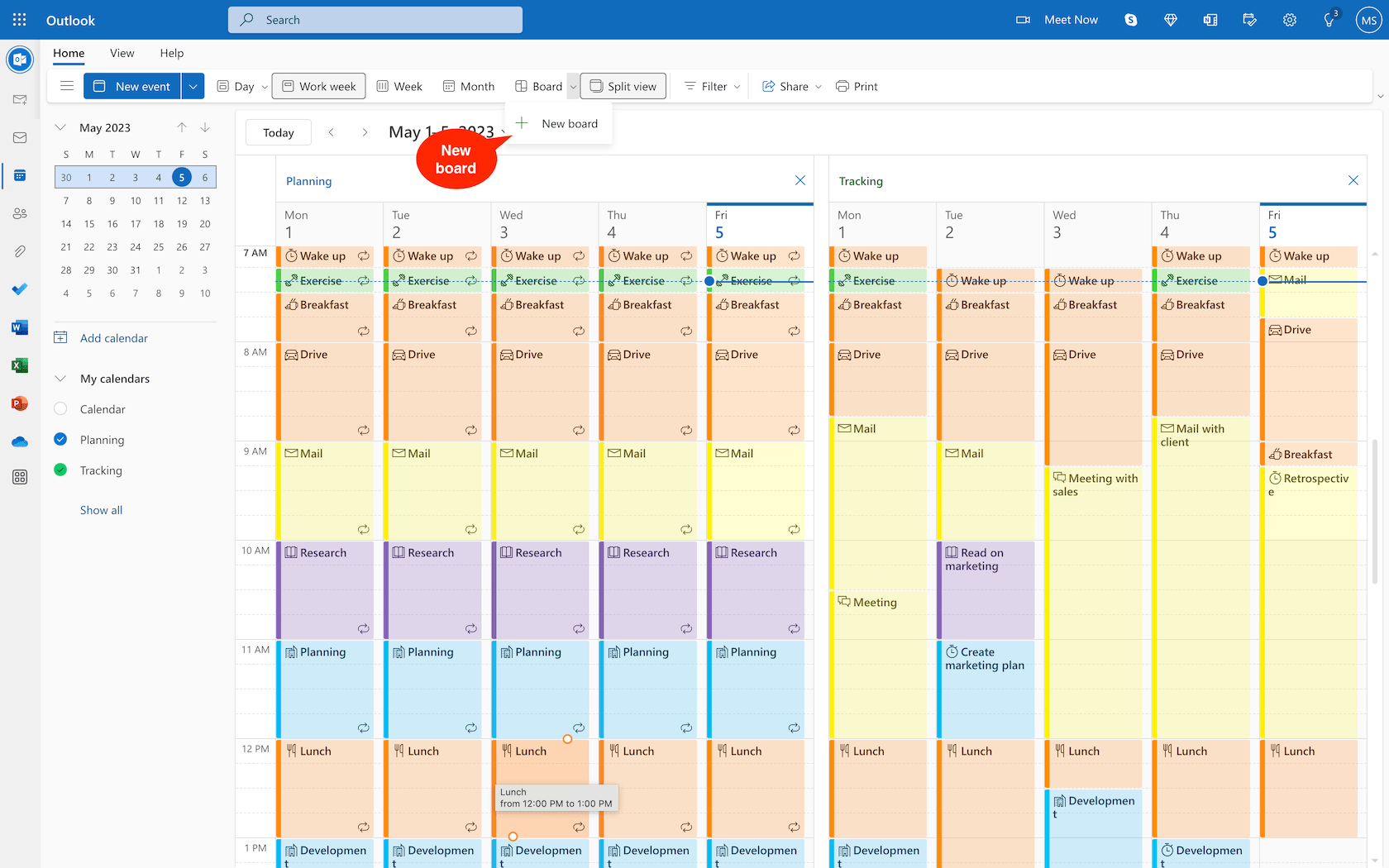 Create a new board in the Calendar application