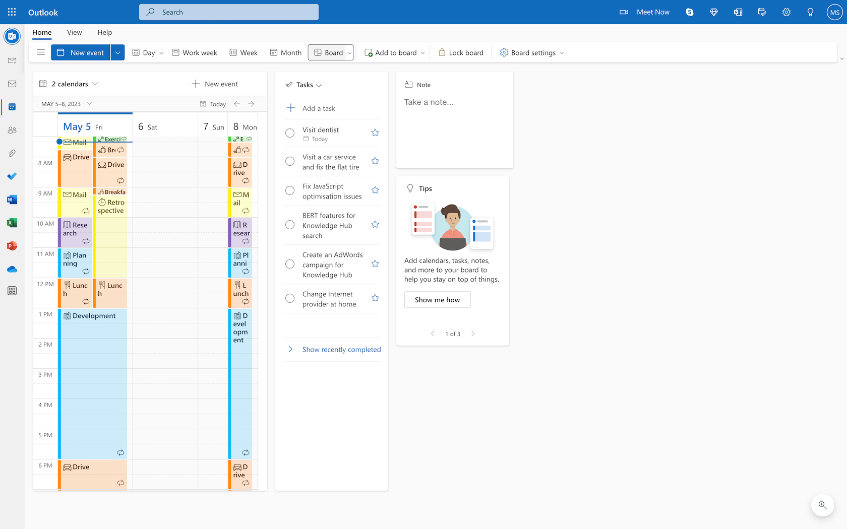 The new board in the Calendar application