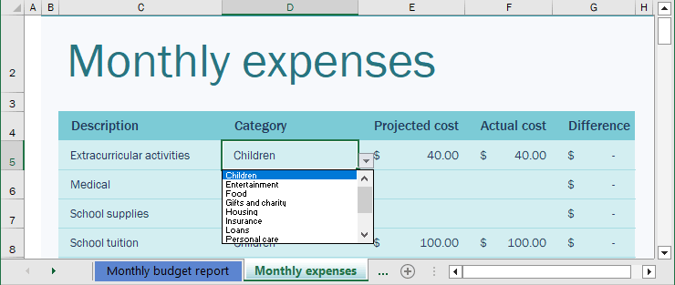 Family Monthly Budget Template - Monthly expenses in Excel 365