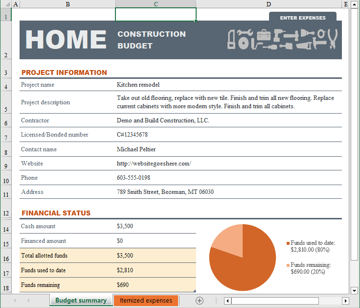 Home Construction Budget Template in Excel for Microsoft 365 Home Construction Budget Template in Excel 365
