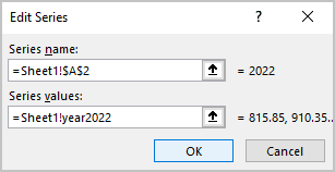 Edit Series dialog box in Excel for Microsoft 365 Edit Series dialog box in Excel 365