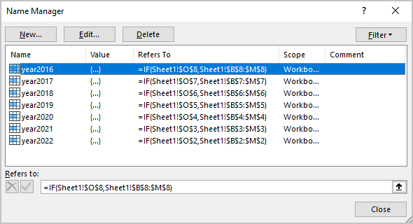 Name Manager dialog box in Excel for Microsoft 365 Name Manager dialog box in Excel 365