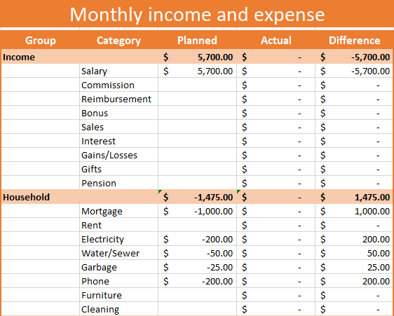 Updated budget spreadsheet in Excel 365