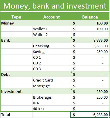 Updated account spreadsheet in Excel 365