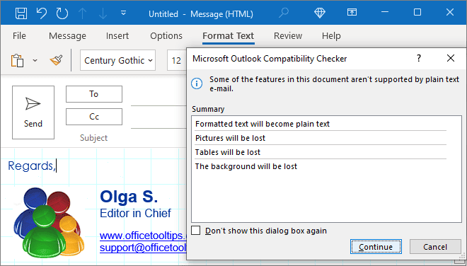 Microsoft Outlook Compatibility Checker in Outlook 365