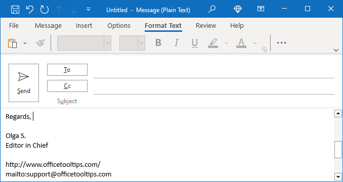 Email messages in plain text format in Outlook for Windows 365 Email messages in plain text format in Outlook 365