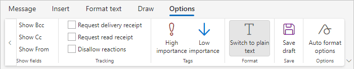 Message Format in Classic ribbon Outlook for Web