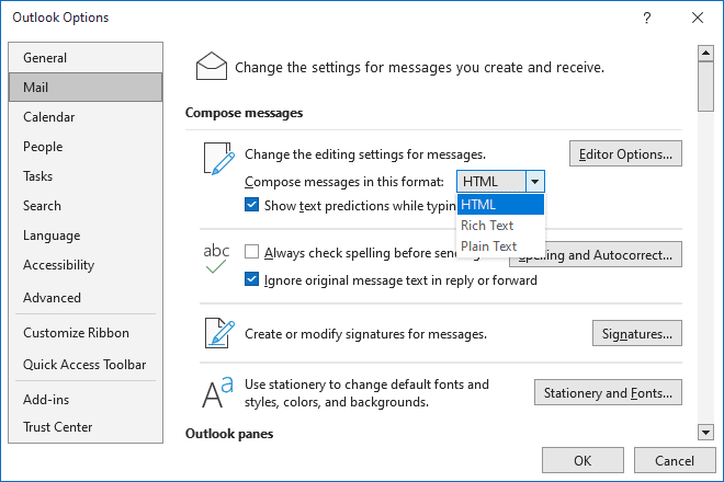Compose messages in Outlook Options for Microsoft 365 Compose messages in Outlook Options 365