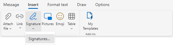 Signatures in Classic ribbon Outlook message for Web