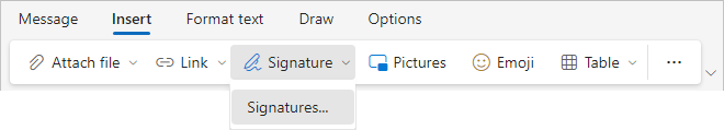 Signature in Simplified ribbon Outlook message for Web