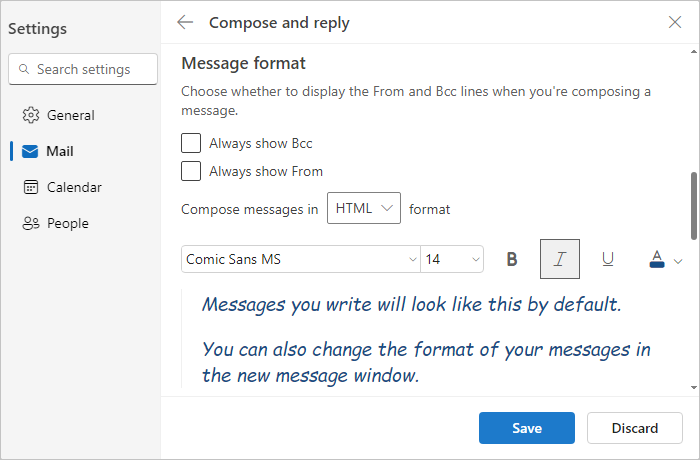 Examples of font settings in Outlook for Web Examples of font settings in Outlook for Web