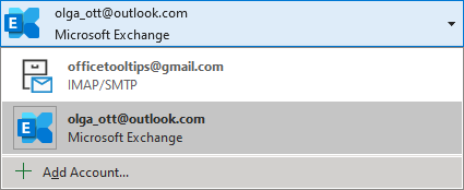 Add Account in accounts list Outlook 365
