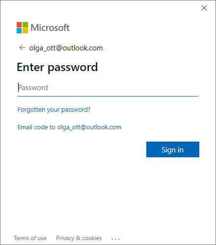 Sign in button in adding account Outlook 365