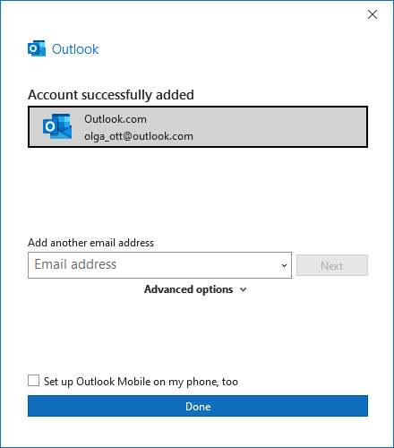 Added account in Outlook 365