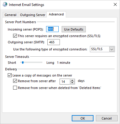 Change POP3 Server Port Numbers in Outlook 365