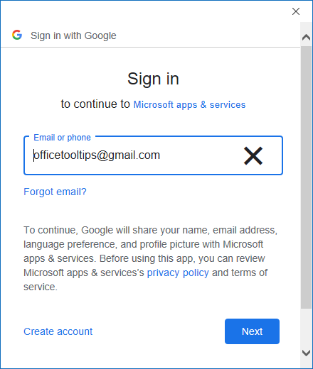 Adding Google account in Outlook 365