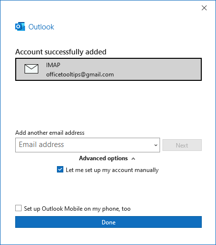 Added IMAP account in Outlook 365
