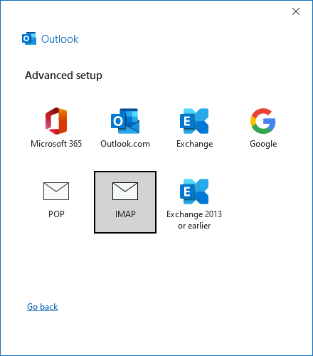 IMAP button in adding account Outlook 365