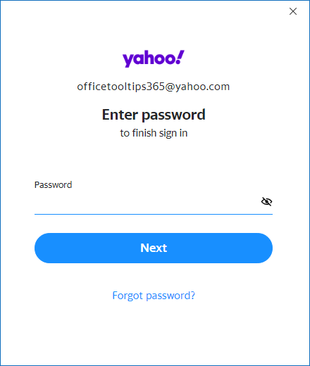 Yahoo password in adding account Outlook 365