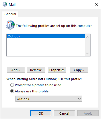 Mail dialog box in Windows 10