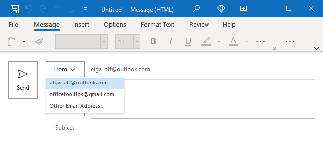 Example with From field in message Outlook 365