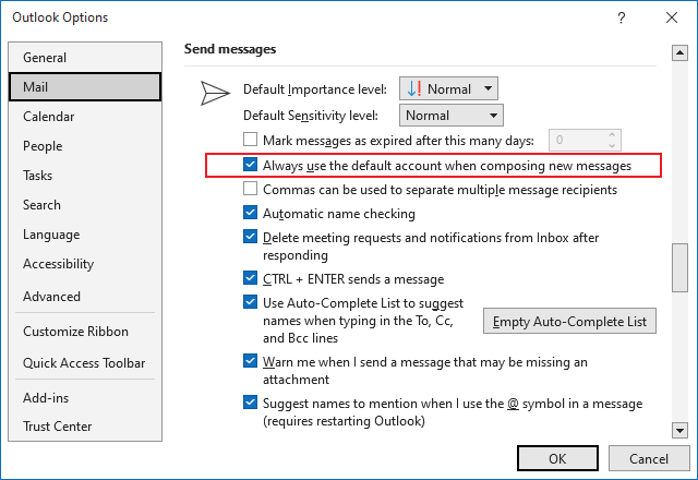 Send messages in Outlook Options 365