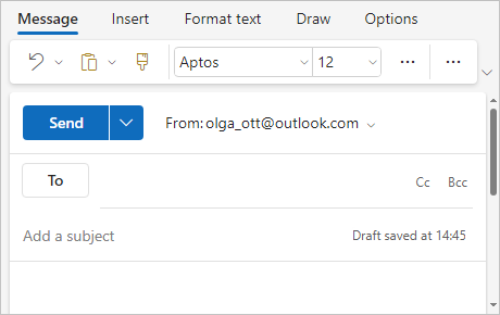 Example with From field in message Outlook for Web