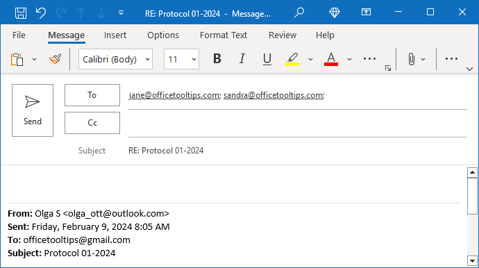 Example with different From and To addresses in message Outlook for Microsoft 365 Example with different From and To addresses in message Outlook 365