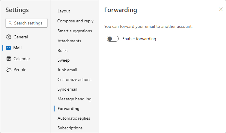 Forwarding group in Settings Outlook for Web