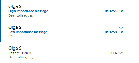 Received messages in Outlook 365