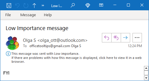Received message with Low importance in Outlook 365
