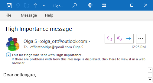 Received message with High importance in Outlook 365