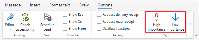 Importance buttons in Classic ribbon Outlook for Web