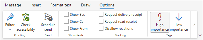 Selected importance level in Classic ribbon Outlook for Web