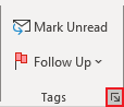 Tags dialog box launch button in Classic ribbon Outlook 365