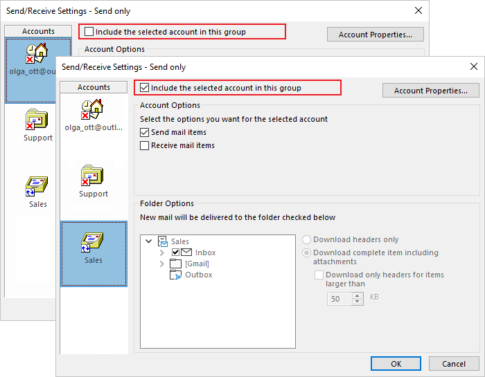 Include and exclude accounts in Send/Receive Groups dialog box Outlook for Microsoft 365 Include and exclude accounts in Send/Receive Groups dialog box Outlook 365
