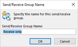 Send/Receive Group Name dialog box in Outlook for Microsoft 365 Send/Receive Group Name dialog box in Outlook 365
