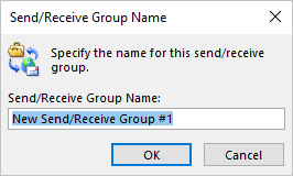New Send/Receive Group Name dialog box in Outlook for Microsoft 365 New Send/Receive Group Name dialog box in Outlook 365
